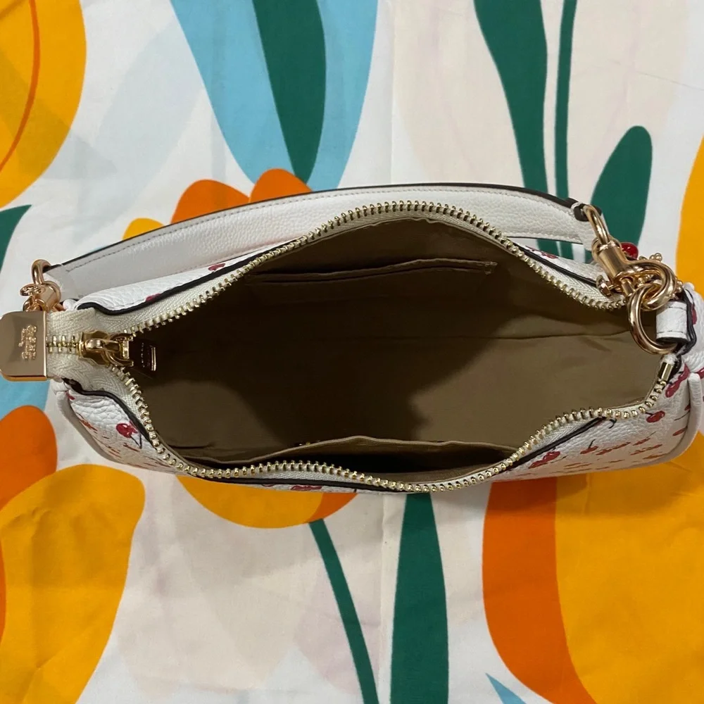 Coach White Cherry Print Shoulder Bag with Gold Hardware